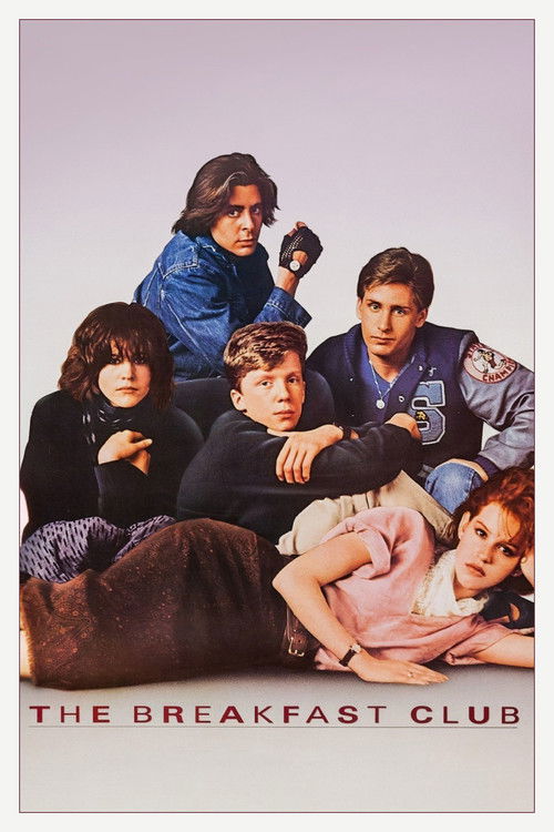 The poster features six characters in a casual, candid pose against a soft lavender background, evoking a youthful, relaxed atmosphere. The muted tones and relaxed expressions capture the essence of the film's comedic and youthful spirit.