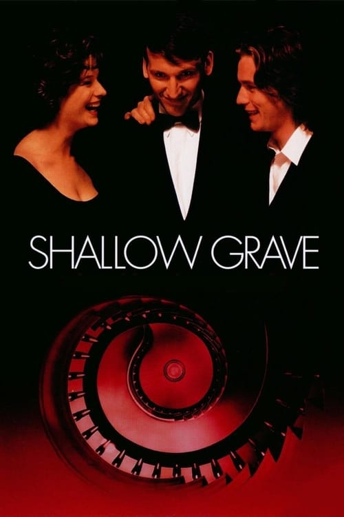 The poster features three elegantly dressed men in tuxedos against a dark background, with a swirling red spiral design below them. The mood is mysterious and slightly melancholic, evoking themes of regret and hidden depths.