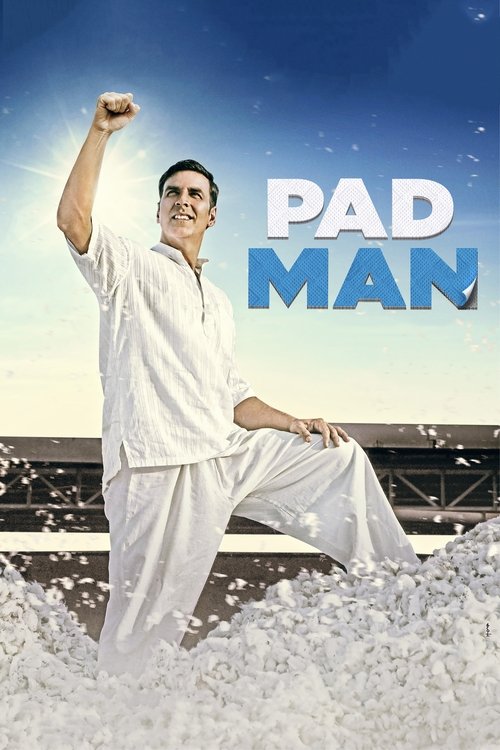 The poster features a muscular man in white martial arts attire, striking a powerful pose with one arm raised. The background showcases a serene ocean scene with gentle waves and a clear blue sky, evoking a sense of calm and strength. The title "PAD MAN" is prominently displayed in bold, eye-catc...