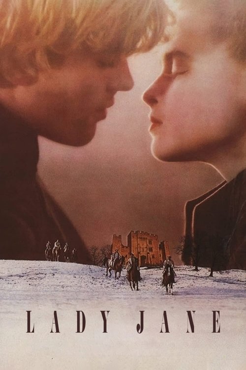 The poster features a romantic scene with two young people in a snowy landscape, evoking a sense of longing and nostalgia. The warm tones of the sunset blend with the cool whites of the snow, creating a dreamlike atmosphere. The title "Lady Jane" is prominently displayed at the bottom, hinting at...