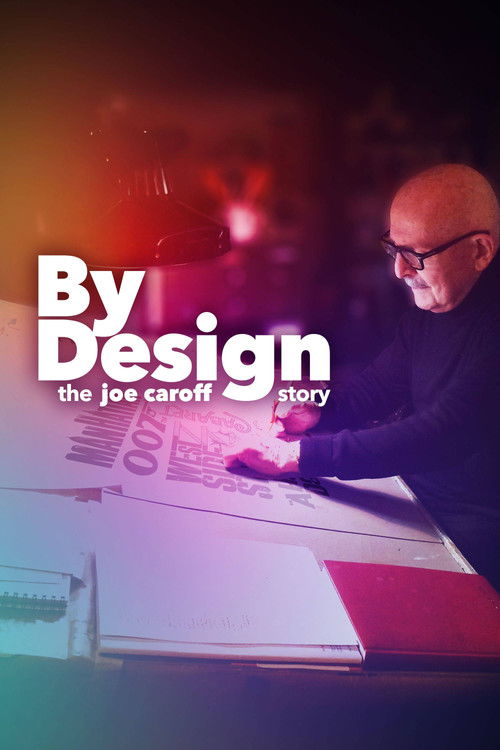 The poster features a bald man in glasses working on a blueprint, with warm red and purple lighting creating an intense, focused atmosphere. The title "By Design" is prominently displayed in bold white letters, emphasizing the creative and strategic nature of the project.