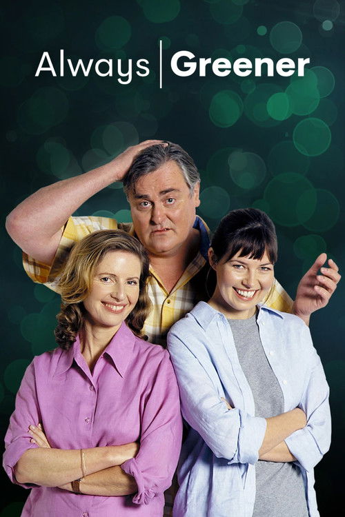 The poster features three individuals standing against a dark green background with bokeh lights. The man on the left has his hand on his head, while the woman on the right holds a pen. The woman in the middle has her arms crossed, and the man behind her looks forward with a slight smile. The ove...