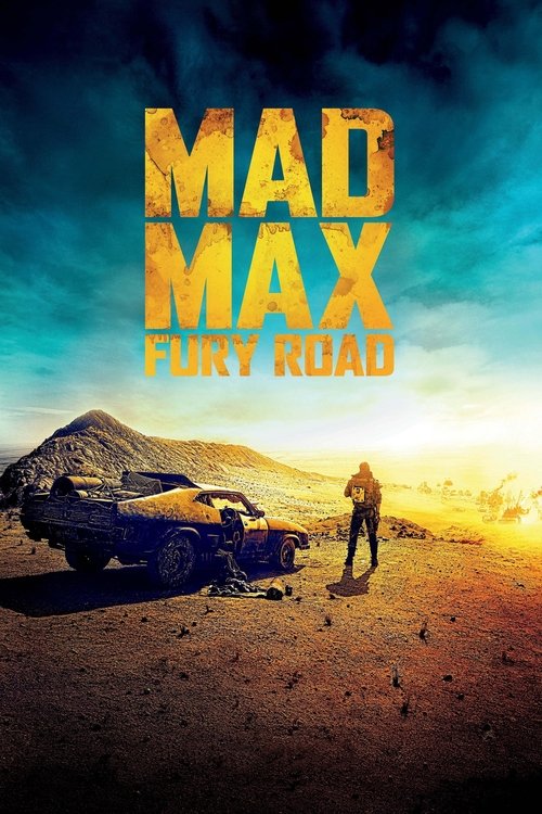The poster features a lone figure walking toward a rusted, abandoned car in a desolate desert landscape. The warm, golden hues of the sunset contrast with the cool blues of the sky, evoking a sense of freedom and danger. The bold, distressed typography of "Mad Max" adds to the gritty, rebellious ...