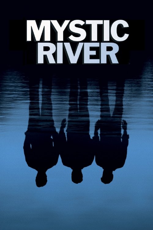 The poster features three silhouetted figures standing in a calm blue river, their reflections mirrored above them. The dark, mysterious atmosphere evokes a sense of intrigue and suspense.