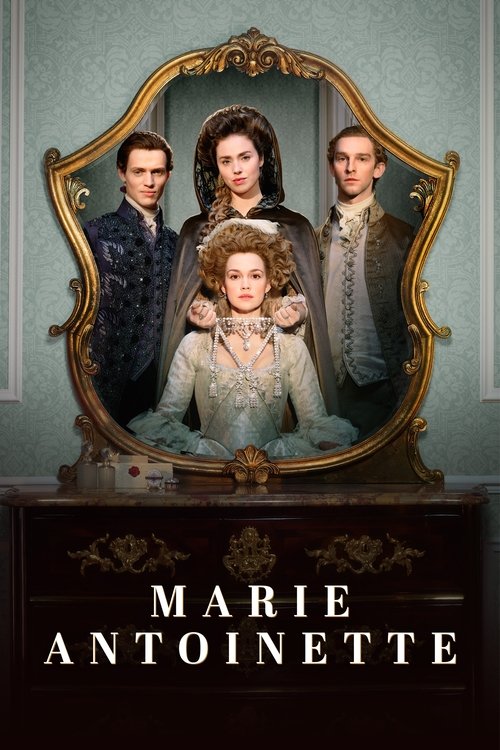 The poster features a dramatic portrait of Marie Antoinette in period costume, framed by three historical figures in formal attire. The muted tones and classical design evoke a somber, historical atmosphere, suggesting a serious drama about the French Revolution.