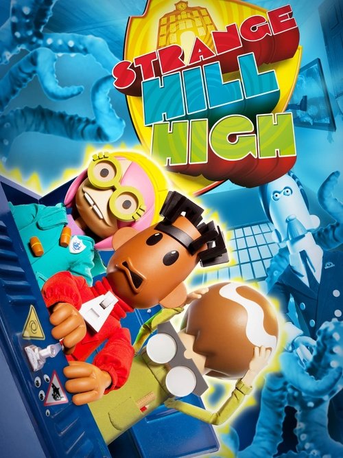 The poster features a vibrant, cartoonish scene with a boy in a red shirt and goggles holding a clipboard, surrounded by colorful characters and floating objects. The bright blue background with playful elements conveys a fun, energetic mood typical of the show's adventurous tone.