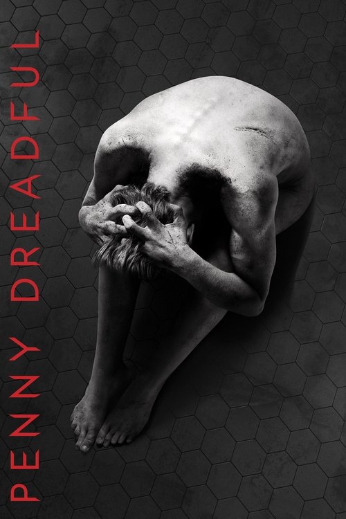 This TV show poster features a hauntingly beautiful black-and-white image of a woman in distress, her head bowed and hands clasped in despair. The dark, moody atmosphere and shadowy background evoke a sense of dread and unease, perfectly capturing the eerie and unsettling mood of Penny Dreadful.