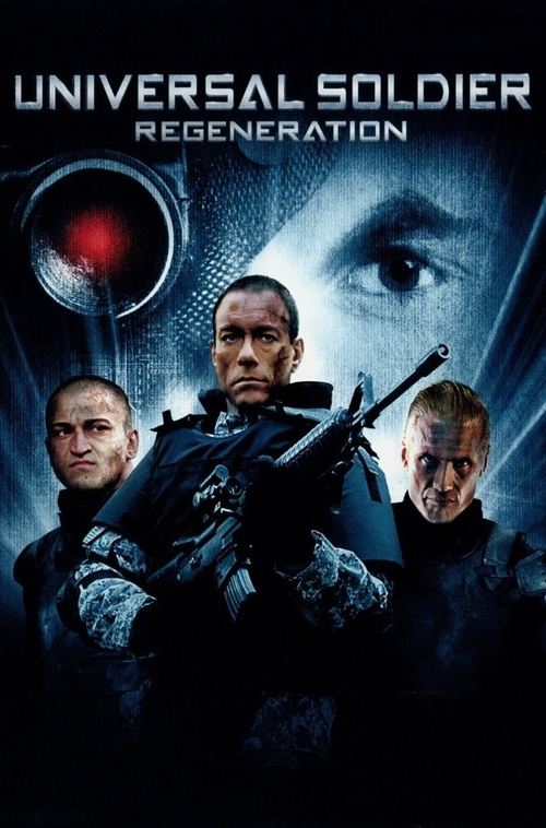 The poster features three soldiers in tactical gear against a dark, moody background. The central figure holds a rifle, while the others stand behind him, all exuding a sense of readiness and determination. The color palette is dominated by deep blues and blacks, with a striking red eye and glowi...