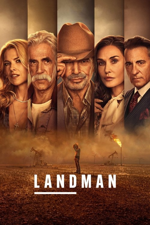 The poster features a dramatic desert landscape with a lone figure silhouetted against a golden sunset. Above, six characters—men and women in period clothing—pose with serious expressions, suggesting a serious drama. The muted earthy tones and warm lighting evoke a sense of adventure and tension...