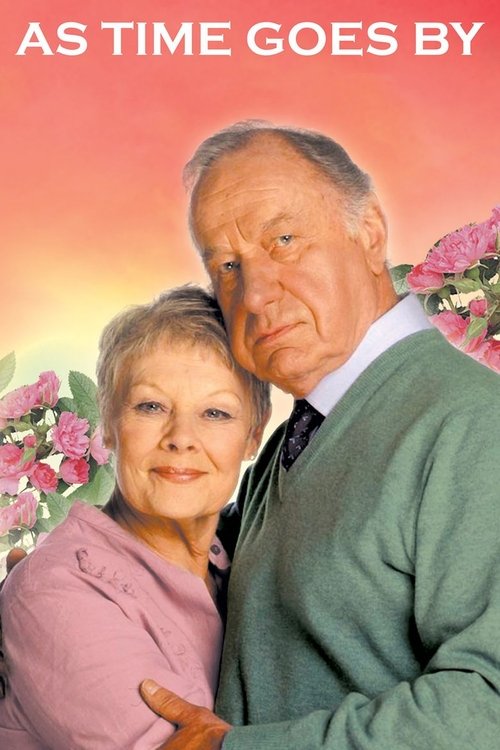 This TV show poster features an elderly couple standing close together against a warm sunset backdrop. The soft pink and orange hues evoke a nostalgic, timeless atmosphere, suggesting a story about time passing and the enduring bond between the characters.