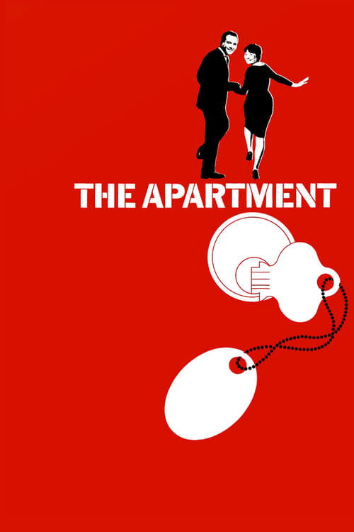 The red background contrasts sharply with the black silhouette of a couple dancing, evoking a sense of passion and movement. The white text "THE APARTMENT" stands out boldly against the vibrant backdrop, suggesting a story set in a small, intimate space. The playful, abstract white shapes below h...