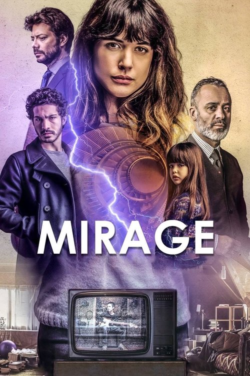 The poster features a dramatic scene with a central woman surrounded by other characters in a moody, atmospheric setting. The color palette is rich with deep purples and blues, creating an intense and mysterious mood. The title "Mirage" is prominently displayed in bold white letters, suggesting a...