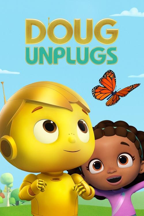 This vibrant poster features a cheerful yellow character with a bright smile against a sunny blue sky. A colorful butterfly adds a playful touch, while the warm colors of the characters evoke a friendly and inviting mood.
