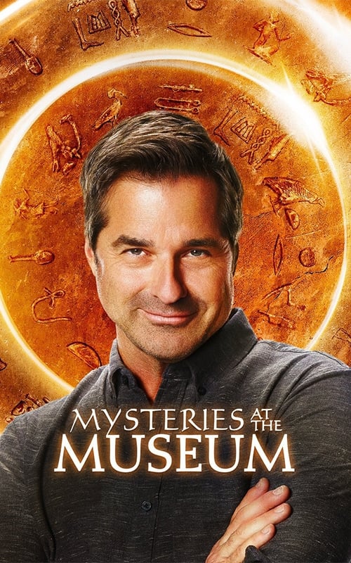 The poster features Tom Cruise as the main character, exuding confidence with a confident smile. The warm, golden hues of the background create an inviting and mysterious atmosphere, while the title "Mysteries at the Museum" is prominently displayed in elegant, serif typography.
