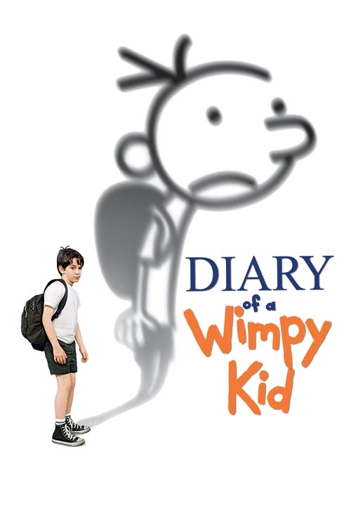 This movie poster features a boy with a backpack walking alongside a large, shadowy figure of himself, creating a playful and humorous dynamic. The vibrant orange and blue color scheme adds energy, while the simple yet expressive character design conveys a lighthearted and relatable tone.