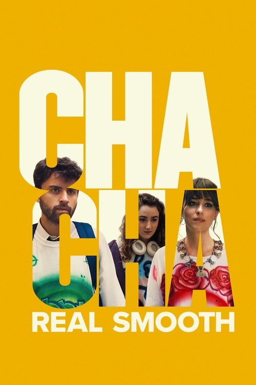 The poster features bold, yellow text with the title "CHA CHA" overlaid by three individuals in colorful sports attire. The vibrant yellow background and energetic composition convey a lively, high-energy mood, suggesting an exciting sports movie.