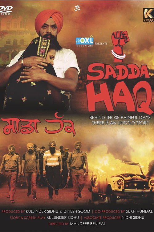 The poster features a man in a red turban and black vest, holding a microphone, set against a fiery backdrop. Below him, a group of soldiers stands in formation, with a burning vehicle in the foreground. The colors are intense, with reds, oranges, and dark tones creating a dramatic, action-packed...