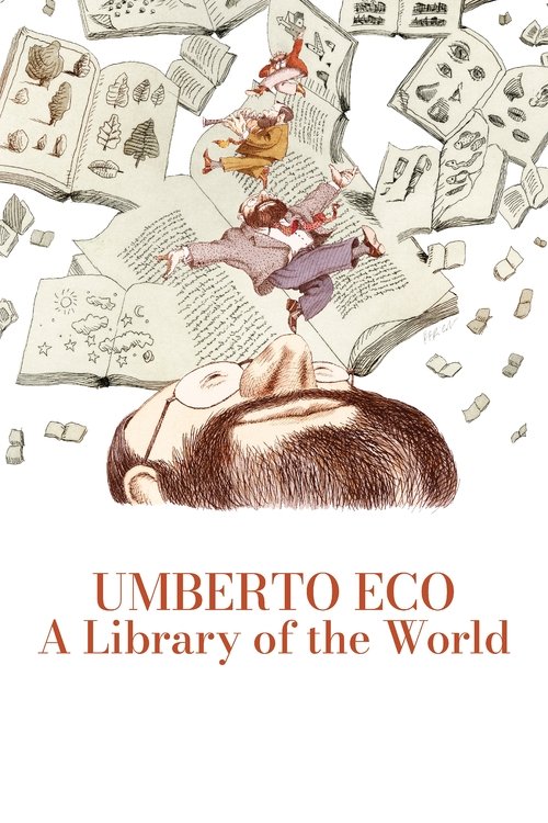 The poster features a surreal scene where a man with a beard and head floating amidst scattered books, creating a dreamlike atmosphere. The warm tones of the illustration contrast with the cool, monochromatic text, evoking a sense of wonder and nostalgia.