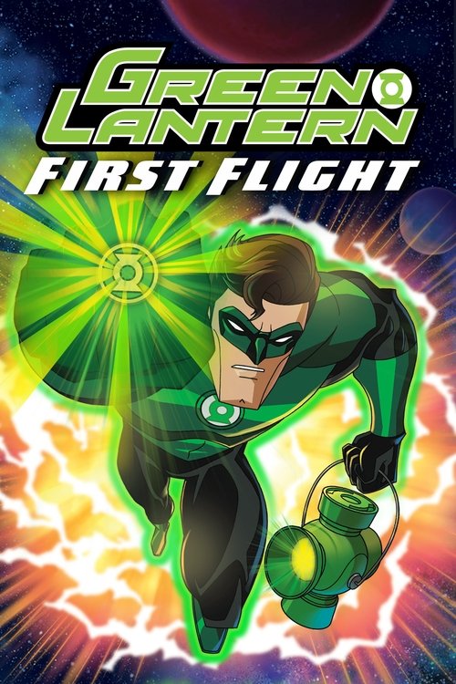 The poster features Green Lantern in a dynamic pose against a cosmic backdrop, surrounded by vibrant energy effects. The green and black color scheme creates a striking contrast, while the glowing green lantern symbolizes power and hope. The overall mood is adventurous and energetic, capturing th...