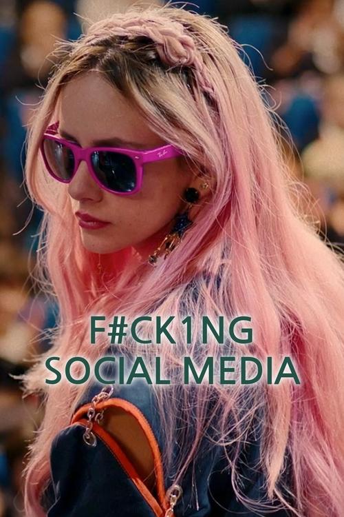A vibrant pink-haired girl with sunglasses exudes confidence and energy, embodying the bold social media aesthetic of "F#Ck1Ng Social Media." The dynamic composition captures her striking appearance against a blurred background, emphasizing her presence and the energetic vibe of the show.