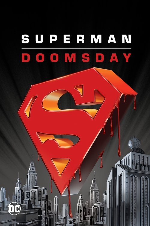 The poster features a menacing Superman logo with dripping red blood, set against a dark, ominous cityscape. The red and black color scheme creates a sense of danger and foreboding, while the dark tones enhance the suspenseful mood.