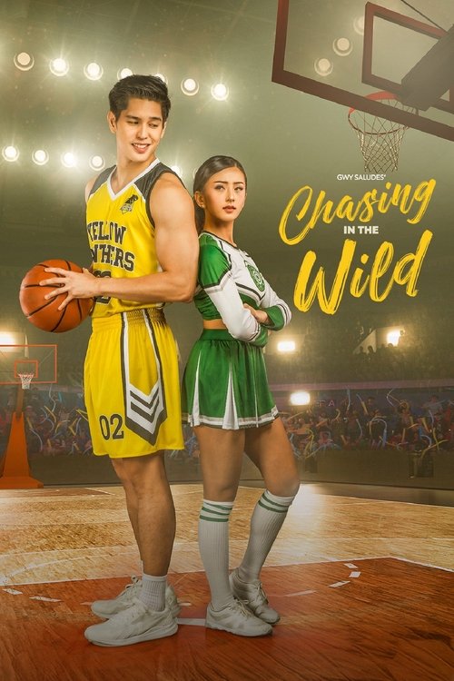 A young basketball player in a yellow jersey stands confidently while a girl in green and white poses beside him. The warm lighting and basketball court create an energetic, youthful atmosphere, capturing the spirit of youth sports.
