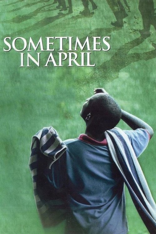 The poster features a silhouette of a person in a blue robe against a vibrant green background, evoking a mystical atmosphere. The title "SOMETIMES IN APRIL" is prominently displayed at the top, suggesting a blend of fantasy and reality. The mood is mysterious and dreamlike, hinting at a story th...