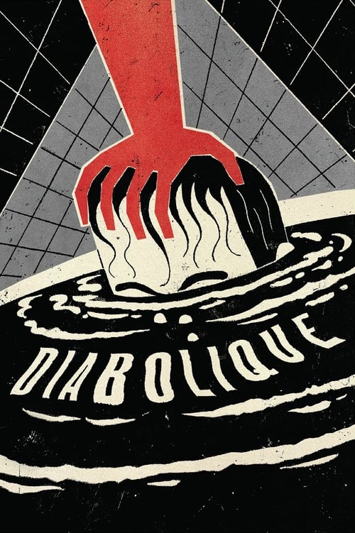 A dramatic poster featuring a red hand gripping a black mask over a swirling, dark scene. The word "DIABOLIQUE" is prominently displayed in bold, white lettering against a textured, grid-like background. The overall mood is intense and mysterious, with a gritty, noir aesthetic that evokes suspens...