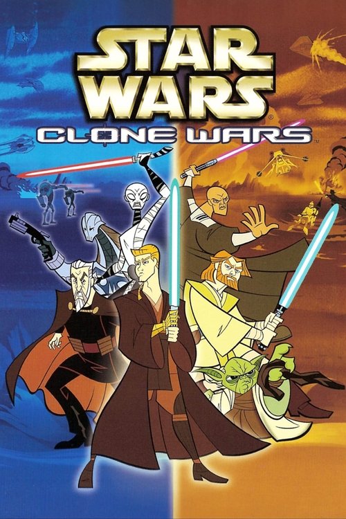 This vibrant poster captures the dynamic energy of "Star Wars: Clone Wars" with its colorful, action-packed scene. The characters are depicted in a lively, animated style, emphasizing the show's playful yet intense tone. The background features a mix of warm and cool tones, adding depth to the vi...