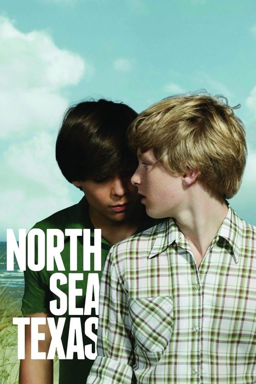 The poster features two young men in a close embrace against a bright blue sky, evoking a nostalgic, youthful atmosphere. The bold white text "NORTH SEA TEXAS" anchors the image, suggesting a connection to the American Southwest.