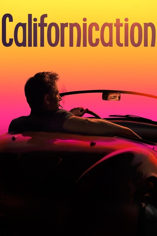 The poster features a silhouette of a person driving a convertible car against a vibrant sunset gradient. The warm colors evoke a sense of nostalgia and romance, capturing the essence of a romantic getaway in California.