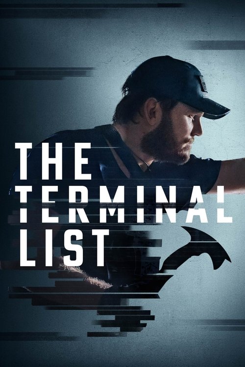 The poster features a man in a dark cap and tactical vest, looking intently toward the right. The title "THE TERMINAL LIST" is prominently displayed in bold, white, distressed typography against a dark, moody background. The overall mood is tense and mysterious, with cool blues and grays dominati...