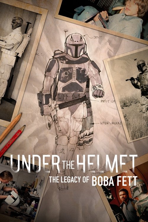 The poster features a central Boba Fett illustration surrounded by sketches and photographs of his iconic armor, set against a muted, sepia-toned background. The overall mood is nostalgic and cinematic, evoking the gritty aesthetic of the Star Wars universe.