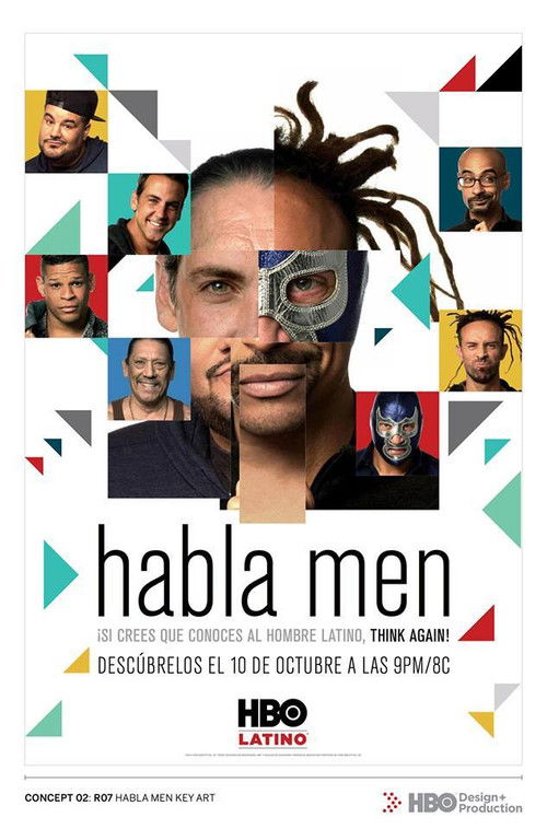The poster features a central figure with dreadlocks and sunglasses, surrounded by smaller portraits of diverse individuals in a collage style. Vibrant geometric shapes in blue, green, and white frame the image, creating a dynamic and energetic atmosphere. The bold typography and bold colors conv...