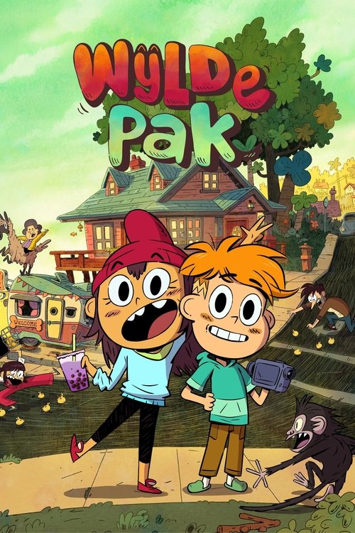 This vibrant TV show poster features two energetic children with expressive faces, set against a colorful, lively suburban backdrop. The warm, playful colors evoke a cheerful and adventurous mood, capturing the essence of a fun-filled summer adventure.
