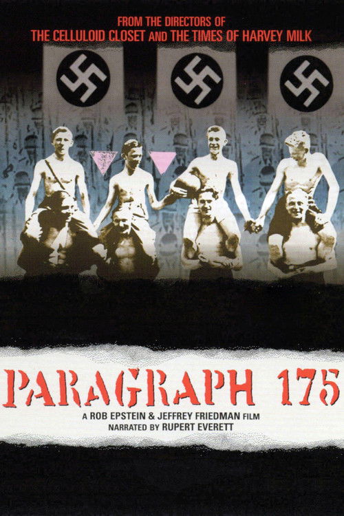 The poster features a somber scene of five men in white uniforms, likely football players, with Nazi swastika symbols prominently displayed. The dark, gritty background and muted tones evoke a sense of historical tension and conflict, while the stark red text of "Paragraph 175" creates a stark co...