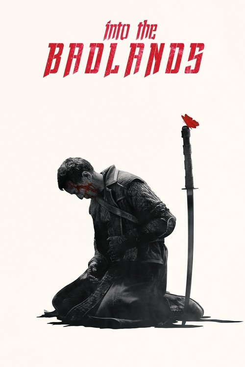 The poster features a lone figure in a dark, rugged outfit kneeling on a barren landscape, evoking a sense of isolation and survival. The stark black-and-white imagery, combined with the bold red title, creates a somber and mysterious atmosphere that hints at the harsh realities of the "Badlands."
