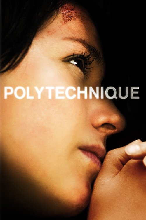 The poster features a close-up of a woman's face, her hand resting near her mouth, with a bruised forehead. The warm, moody lighting casts shadows across her features, creating an intimate and mysterious atmosphere. The bold, white text "POLYTECHNIQUE" stands out against the dark background, emph...