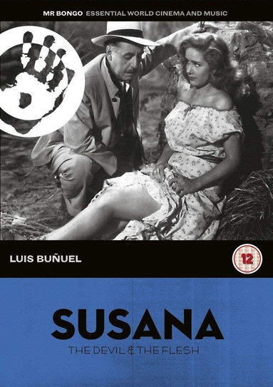 The poster features a black-and-white photograph of Luis Bunnel and Susana in a romantic, candid moment. The muted tones and soft lighting evoke a nostalgic, intimate mood. The film's title, "Susana," is prominently displayed in bold, white letters against a deep blue background, emphasizing its ...