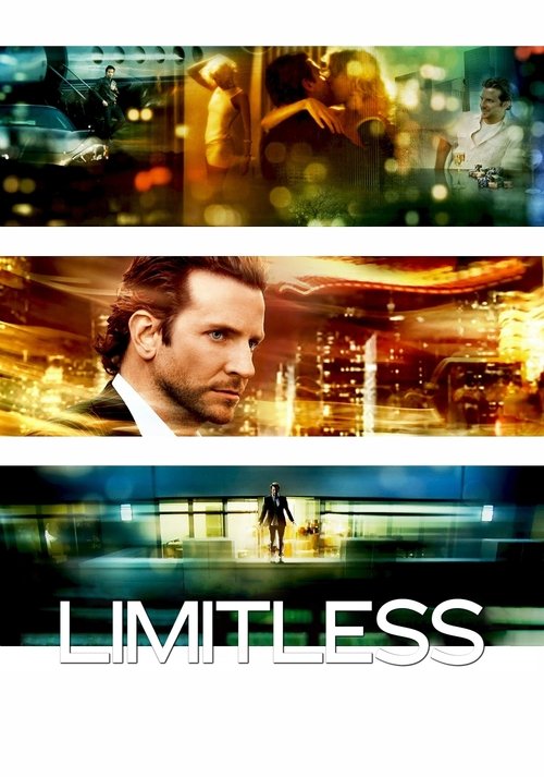 This movie poster for "Limitless" features a man with a serious expression against a blurred cityscape backdrop. The warm tones of the image evoke a sense of mystery and intrigue, while the bold title at the bottom suggests a thrilling narrative.