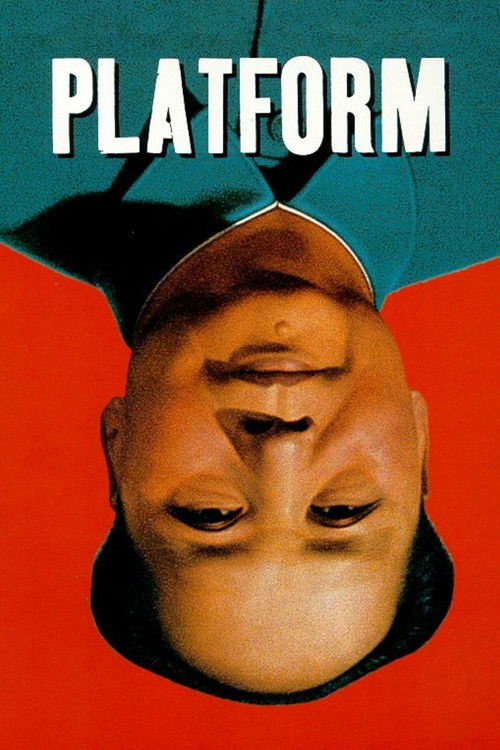 The poster features a striking, surreal portrait of a person with a distinctive, almost mechanical appearance, set against a bold red and teal background. The title "PLATFORM" is prominently displayed at the top, suggesting themes of innovation and technological advancement. The composition evoke...