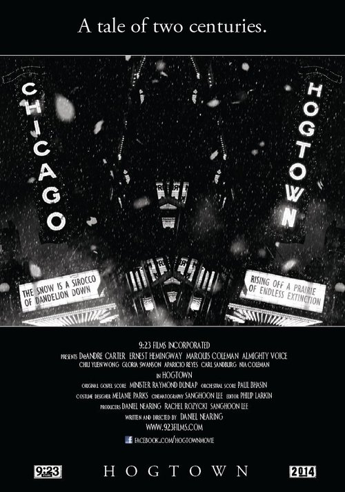 The poster features a gritty, monochromatic scene with silhouetted figures against a dark, starry background. The title "Hogtown" is prominently displayed in bold, white lettering, evoking a sense of urban decay and mystery. The overall mood is eerie and atmospheric, capturing the essence of a fo...