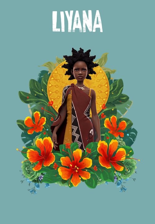 The poster features a vibrant illustration of a woman with an afro hairstyle, surrounded by lush tropical flowers and greenery. The warm orange and yellow tones evoke a sense of warmth and celebration, while the soft teal background adds a serene and inviting atmosphere.