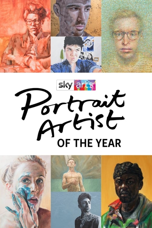 The poster features a collage of seven portraits of artists, each with unique and vibrant colors that evoke a sense of creativity and artistic expression. The title "Portrait Artist of the Year" is prominently displayed in bold, black lettering, emphasizing the recognition of outstanding talent. ...