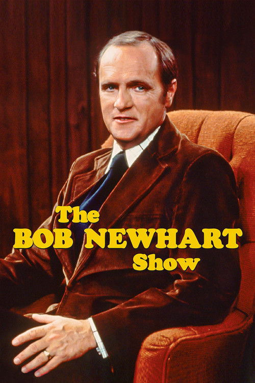 The Bob Newhart Show poster features a man in a brown suit against a warm, wooden background. The text "The Bob Newhart Show" is prominently displayed in bold yellow letters. The overall mood is professional and inviting, capturing the essence of the classic sitcom.