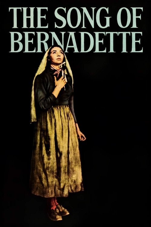 The poster features a young woman in a golden dress against a black background, evoking a mystical and ethereal mood. The title "The Song of Bernadette" is prominently displayed at the top, suggesting a spiritual or folk tale narrative.