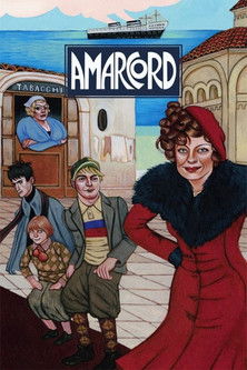 The poster features a vibrant red woman with curly hair, exuding confidence and charm. Beside her, a group of four men in period clothing sit on a stone bench, looking out at the Mediterranean. The warm, earthy tones of their clothing contrast beautifully with the bright red dress. A distant ship...