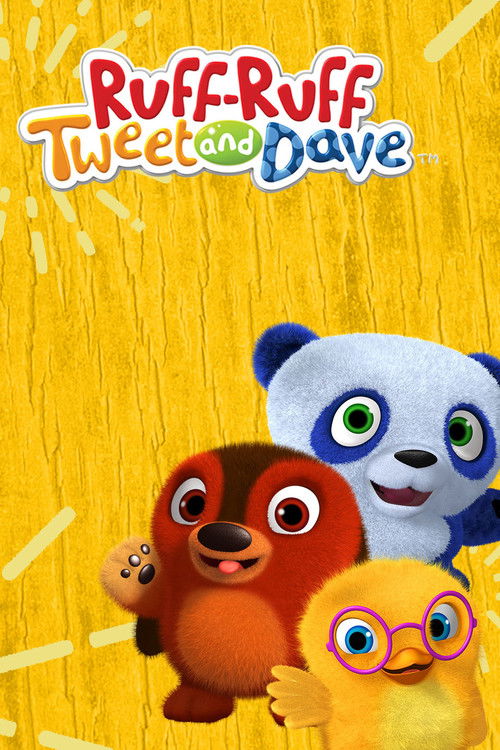 The poster features three animated characters against a bright yellow background, with playful, colorful text at the top. The characters exude a cheerful and friendly mood, suggesting a fun and engaging TV show.