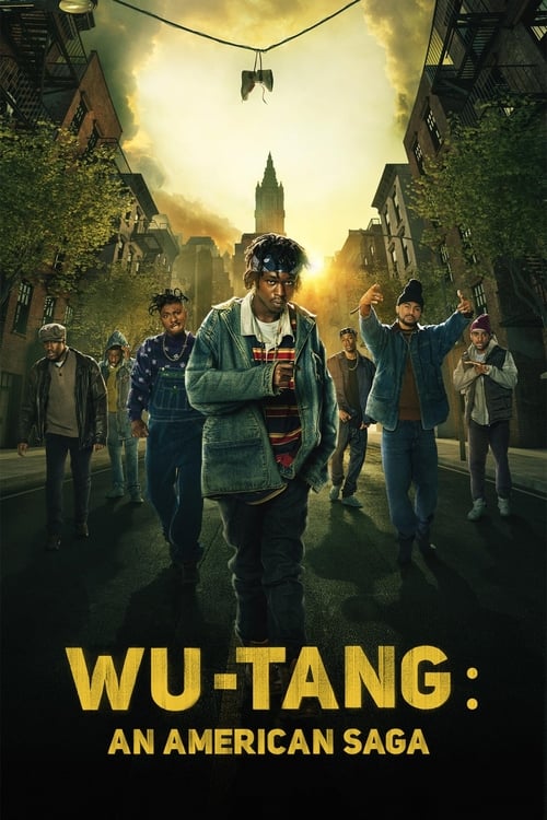 The poster features a group of characters in an urban setting, with warm golden lighting casting dramatic shadows. The central figure stands confidently with arms crossed, while others stand in the background, some raising their hands. The overall mood is intense and mysterious, with rich earthy ...