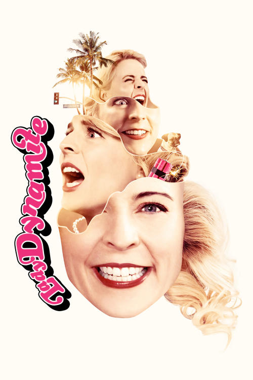 The poster features three women with blonde hair, each with a distinct expression—smiling, laughing, and smiling broadly. The background is a soft, creamy white, emphasizing the vibrant pink and purple "Lady Dynamite" logo on the left. The mood is playful and energetic, capturing the fun and live...
